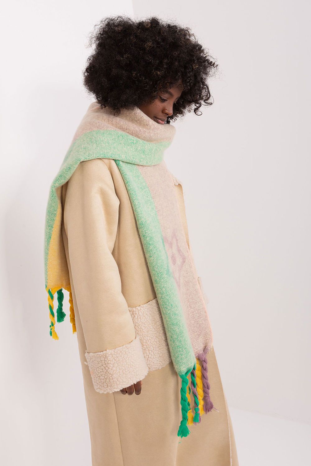 AT Striped Tassel Winter Shawl Scarf