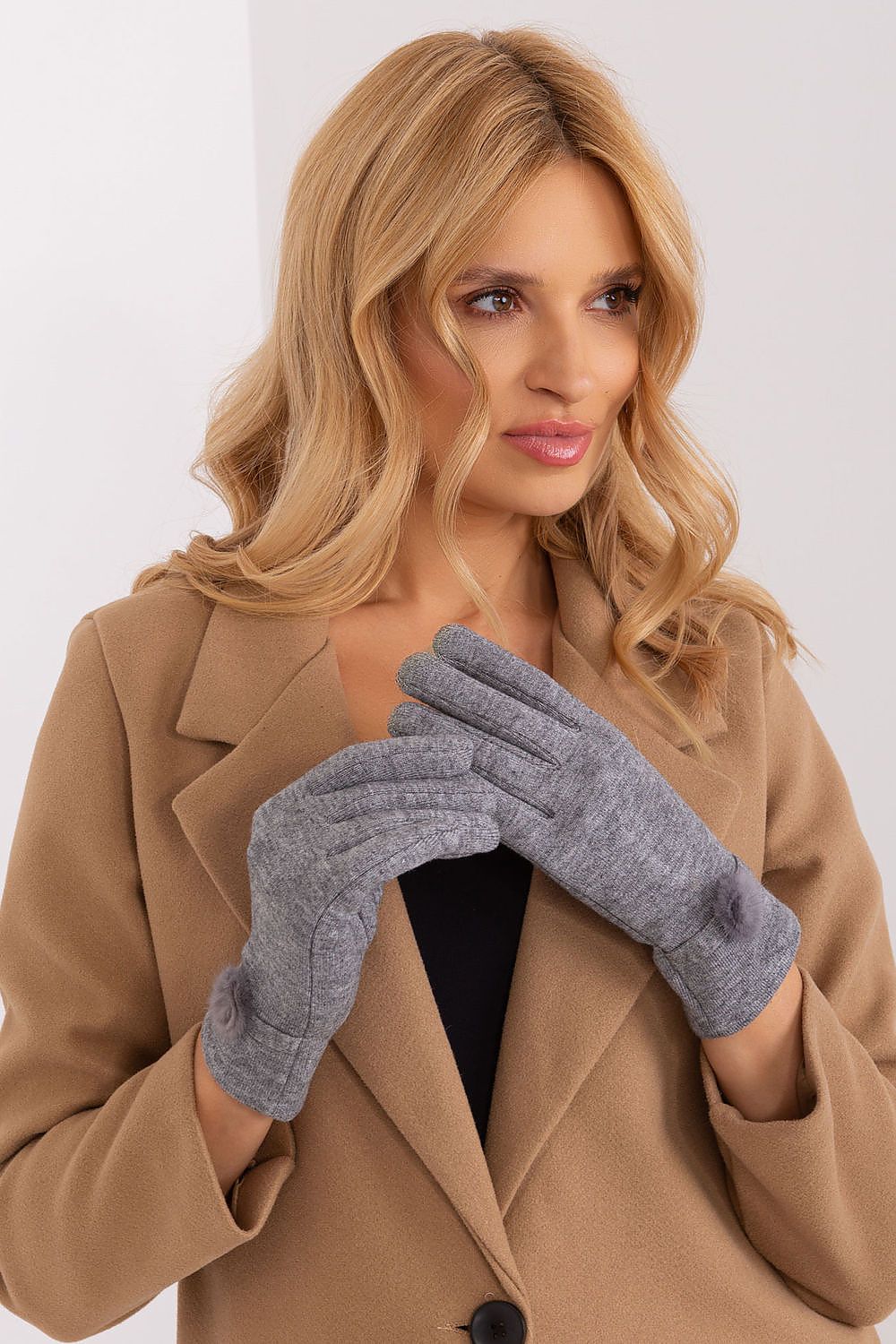 AT Knitted Pompom Gloves grey