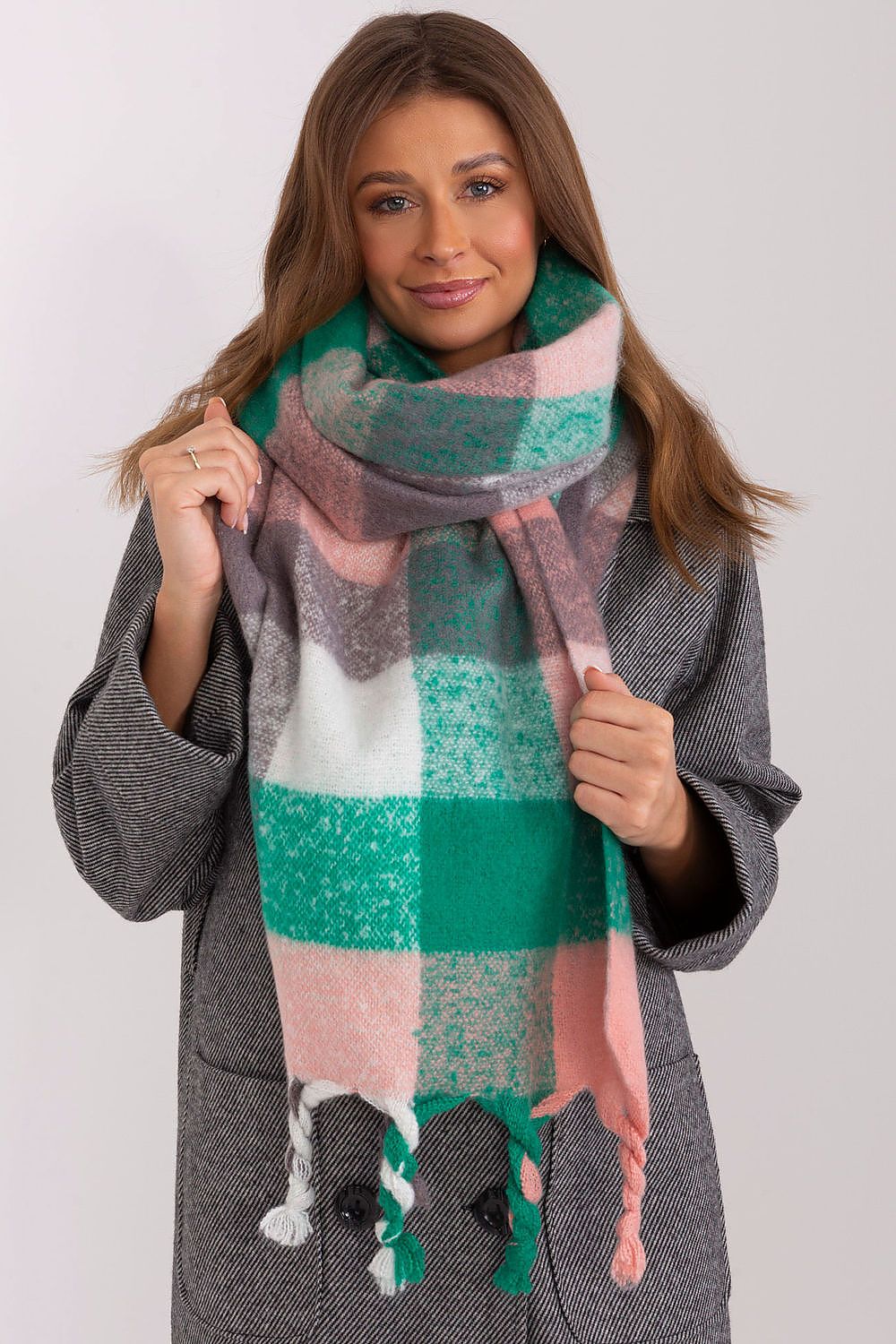 AT Long Colourful Plaid Shawl Scarf green one-size-fits-all