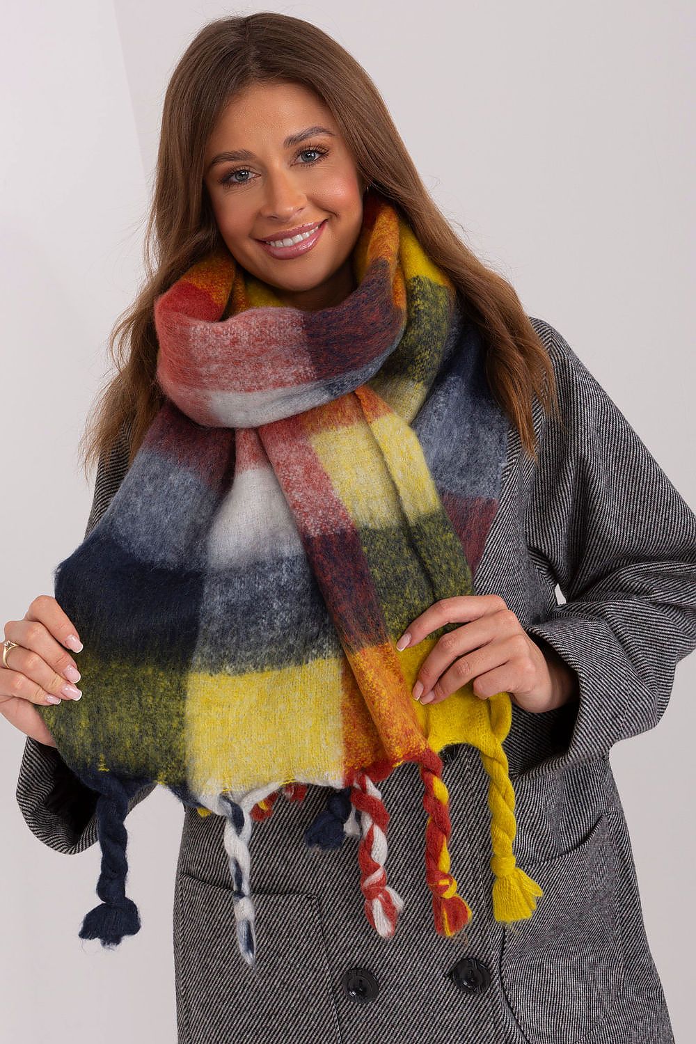 AT Long Colourful Plaid Shawl Scarf yellow 2 one-size-fits-all