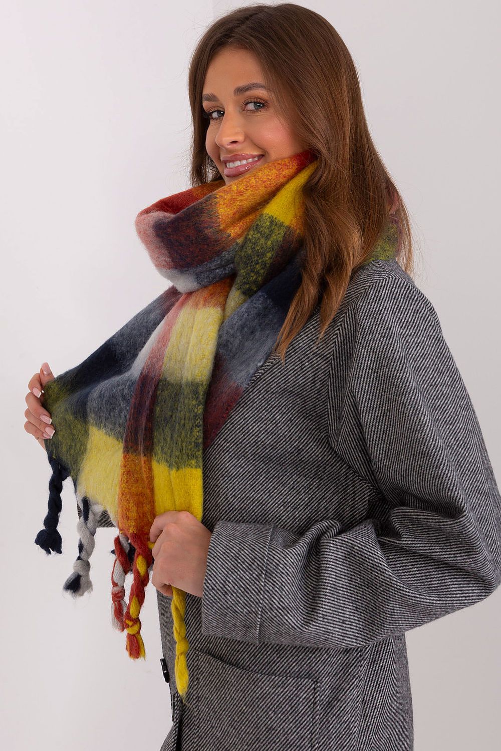 AT Long Colourful Plaid Shawl Scarf