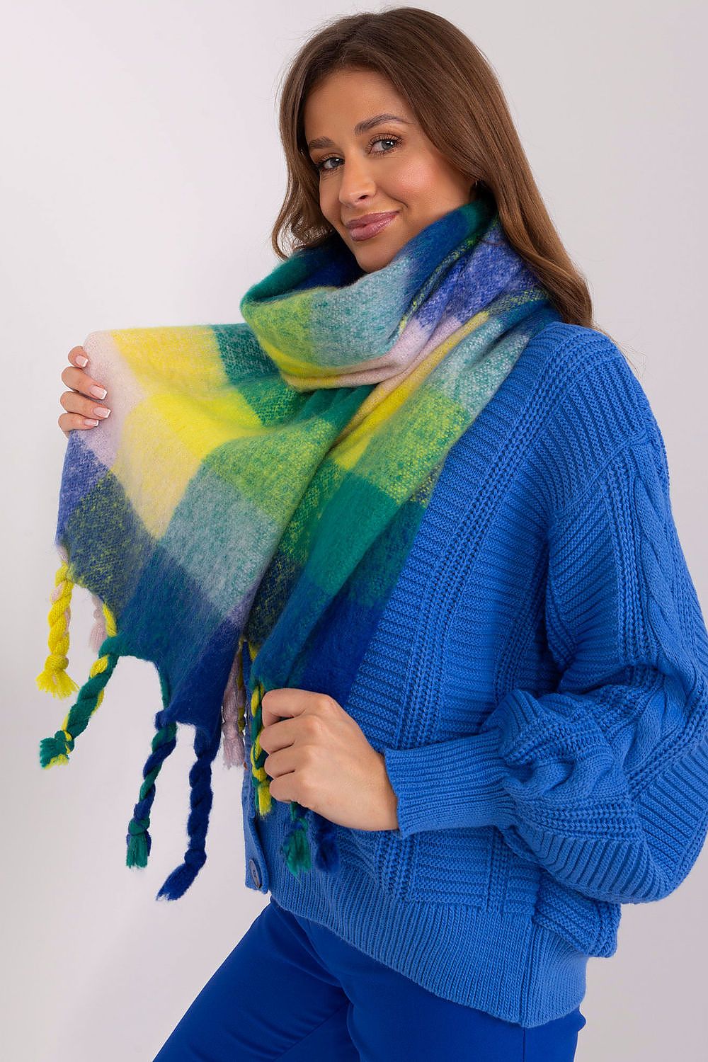 AT Long Colourful Plaid Shawl Scarf