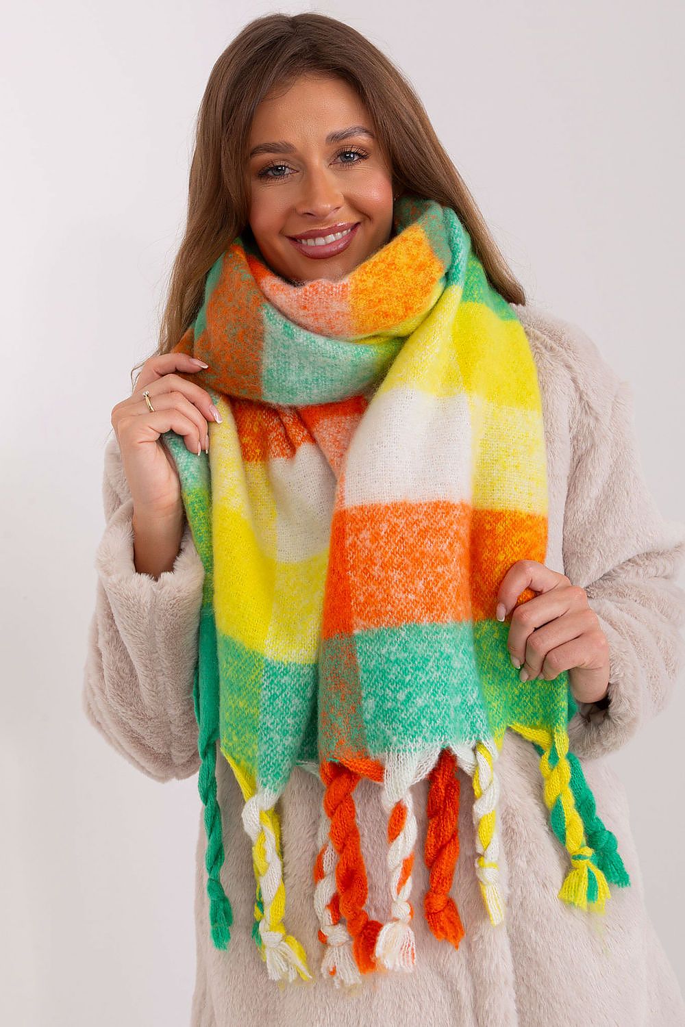 AT Long Colourful Plaid Shawl Scarf green 2 one-size-fits-all