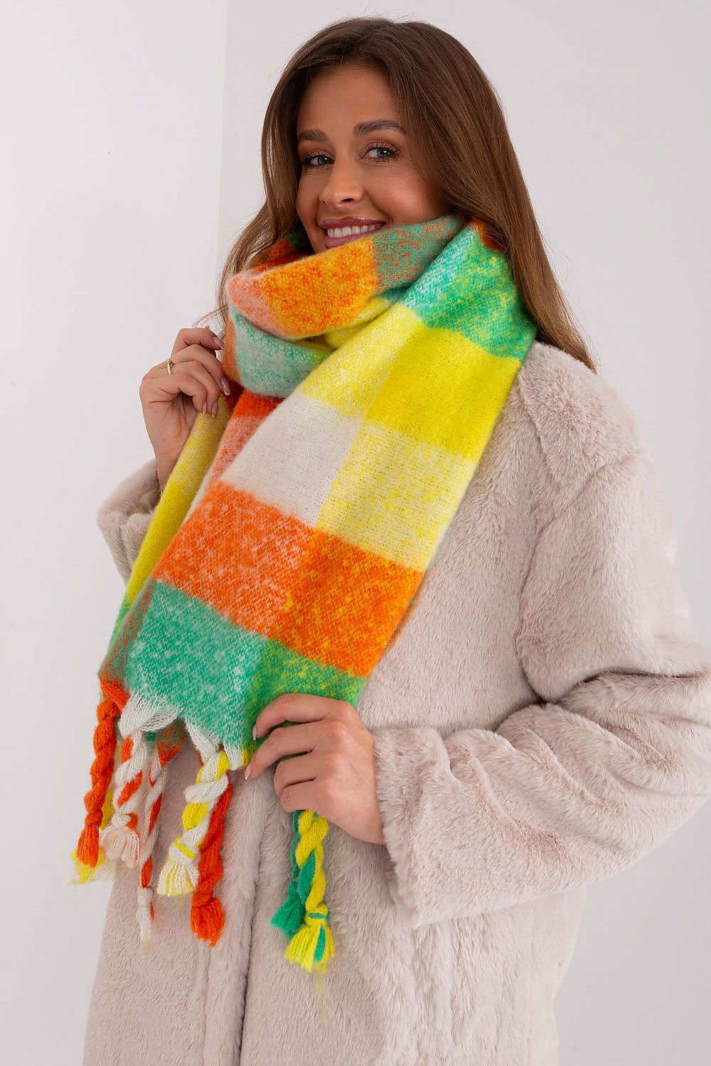 AT Long Colourful Plaid Shawl Scarf