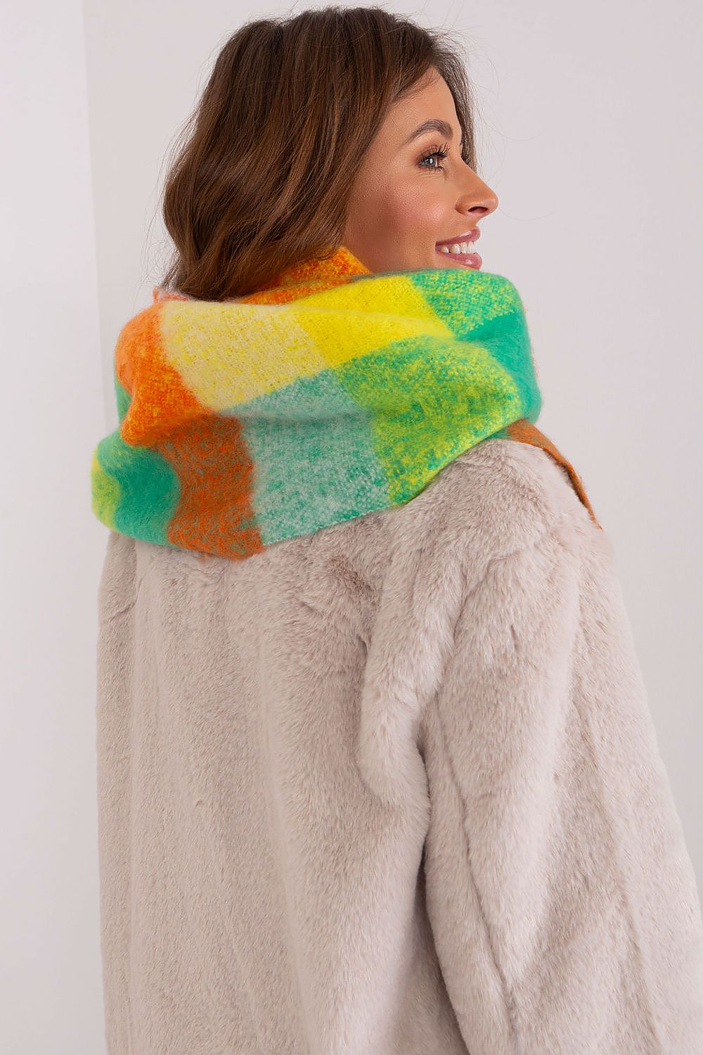 AT Long Colourful Plaid Shawl Scarf