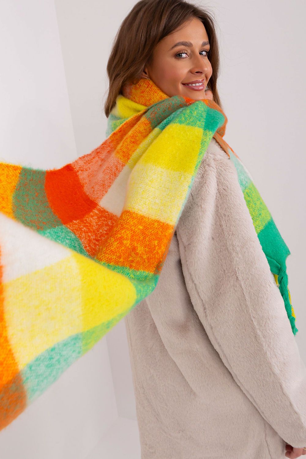 AT Long Colourful Plaid Shawl Scarf