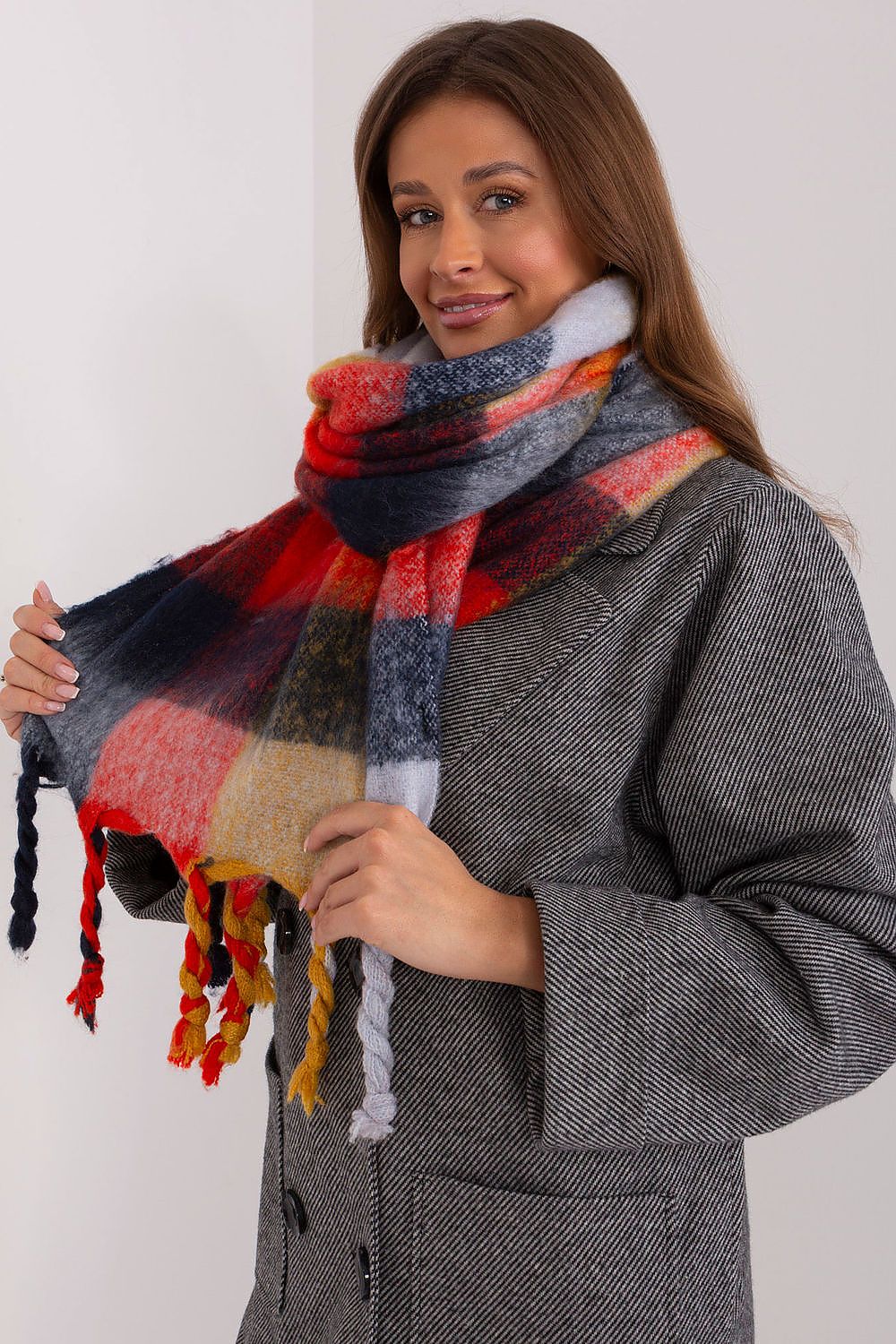 AT Long Colourful Plaid Shawl Scarf