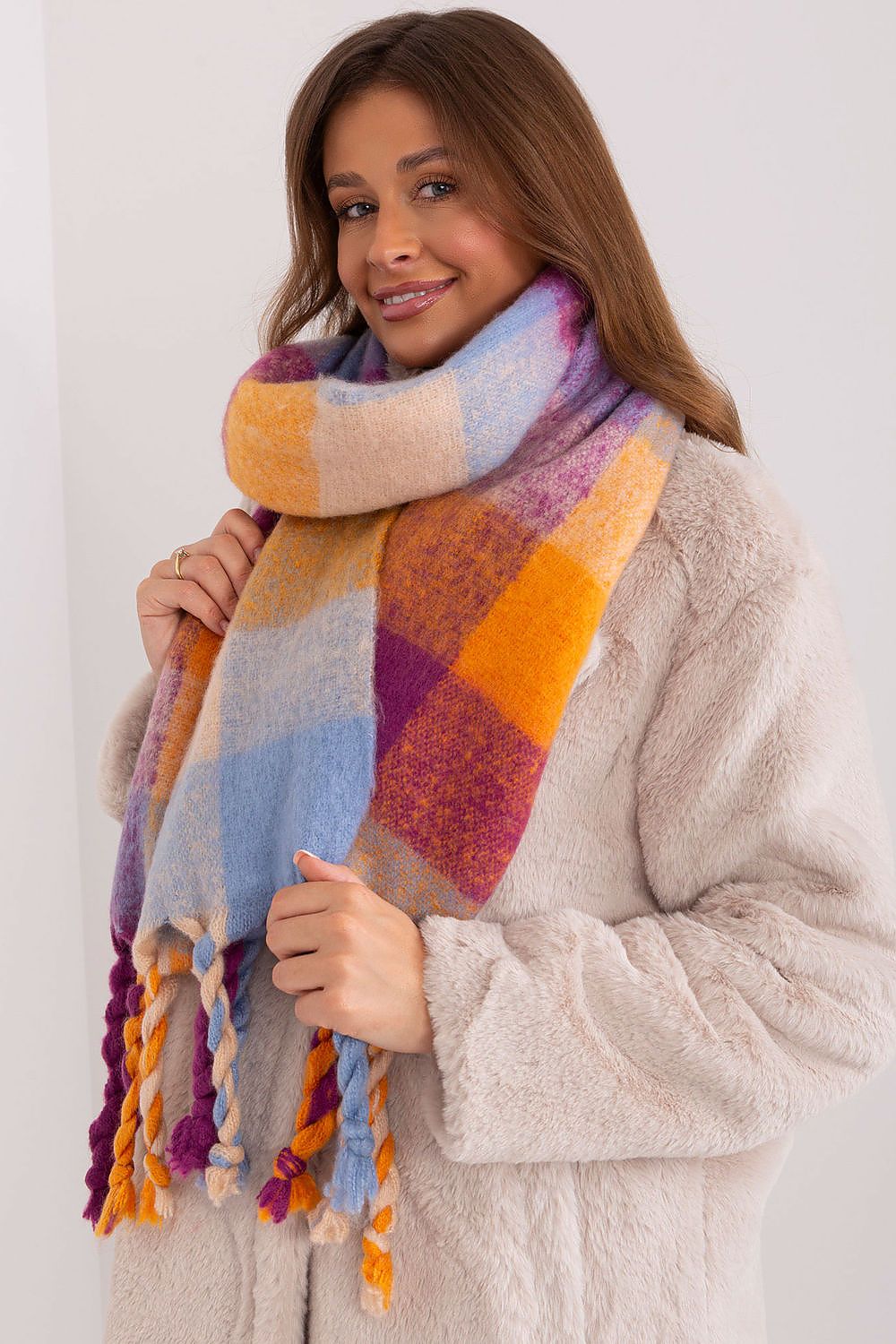 AT Long Colourful Plaid Shawl Scarf
