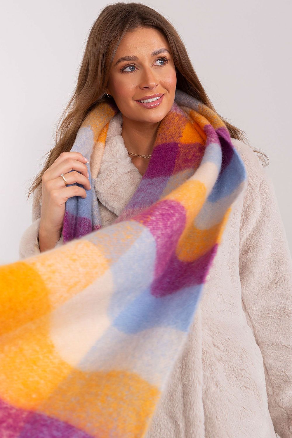 AT Long Colourful Plaid Shawl Scarf