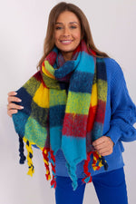 AT Long Colourful Plaid Shawl Scarf navy blue one-size-fits-all