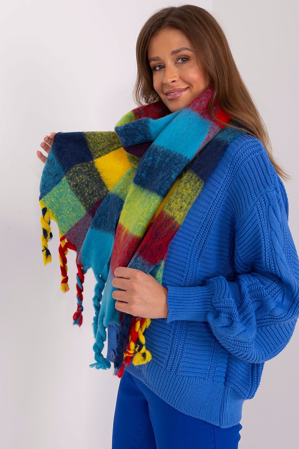 AT Long Colourful Plaid Shawl Scarf