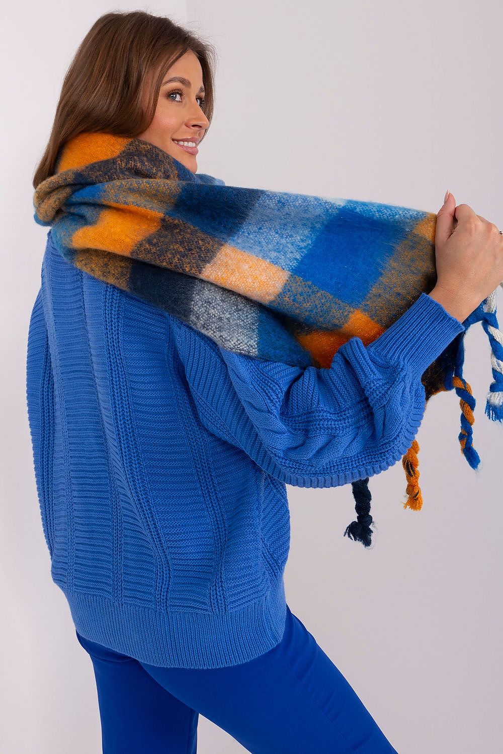AT Long Colourful Plaid Shawl Scarf