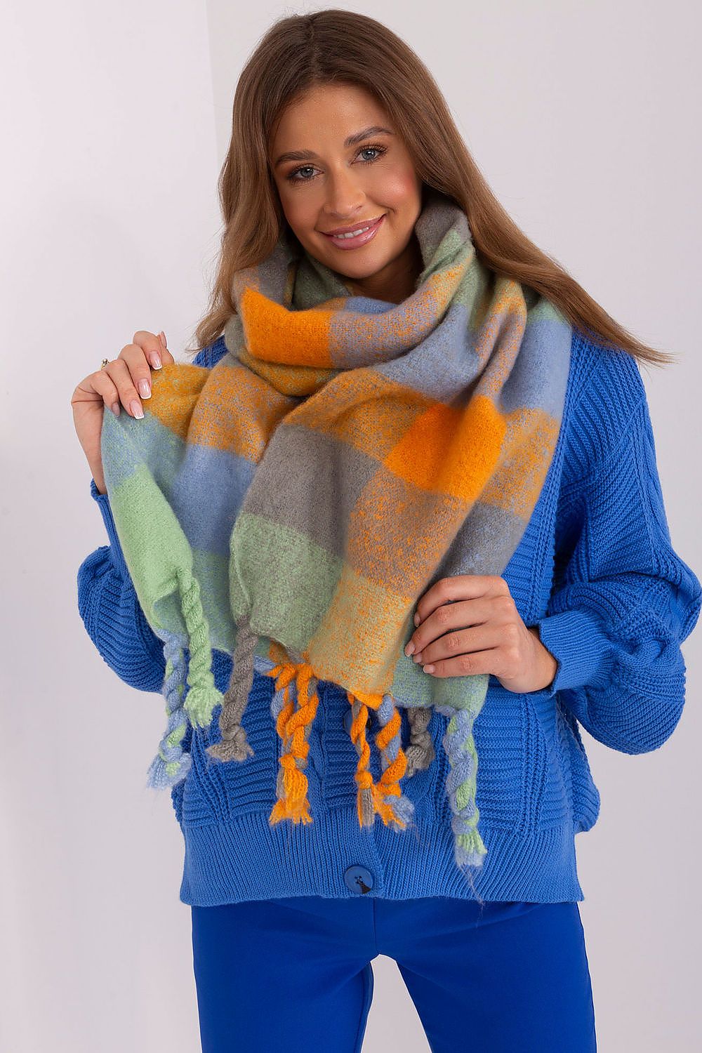 AT Long Colourful Plaid Shawl Scarf orange one-size-fits-all