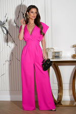 Bicotone Wide-Leg Flared Sleeve Belted Jumpsuit violet