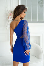 Bicotone Mini Sequin One-Shoulder Crinkle Dress