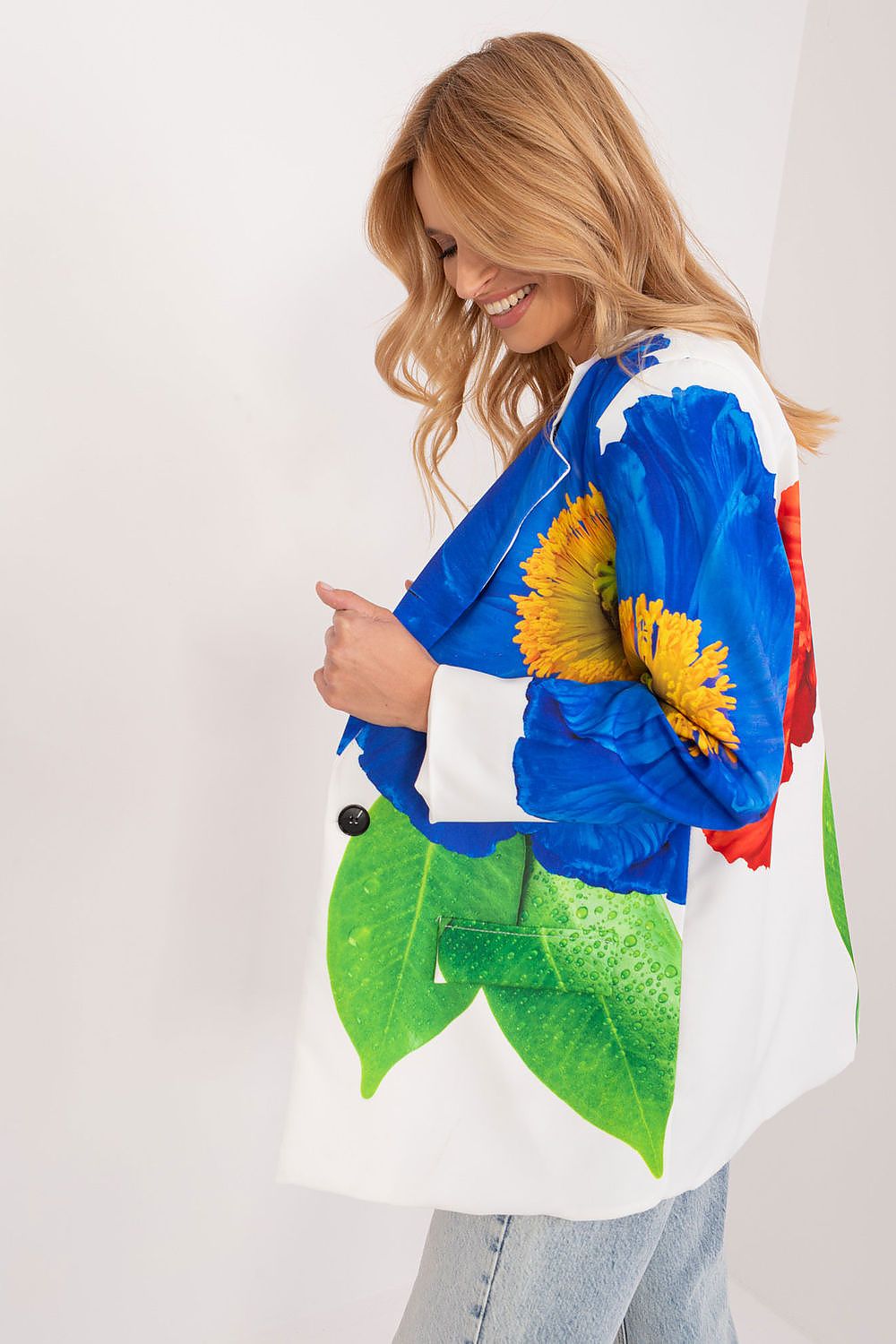 Floral Jacket Italy Moda Denim-Look Blazer