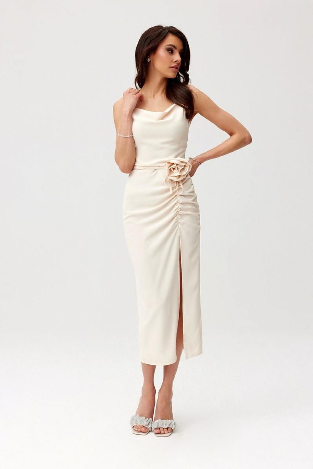 Roco Fashion Maribel Rose Belt Ruched Waist Cocktail Evening Dress