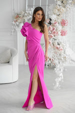 Bicotone Maxi Feathered One-Shoulder Flowing Dress