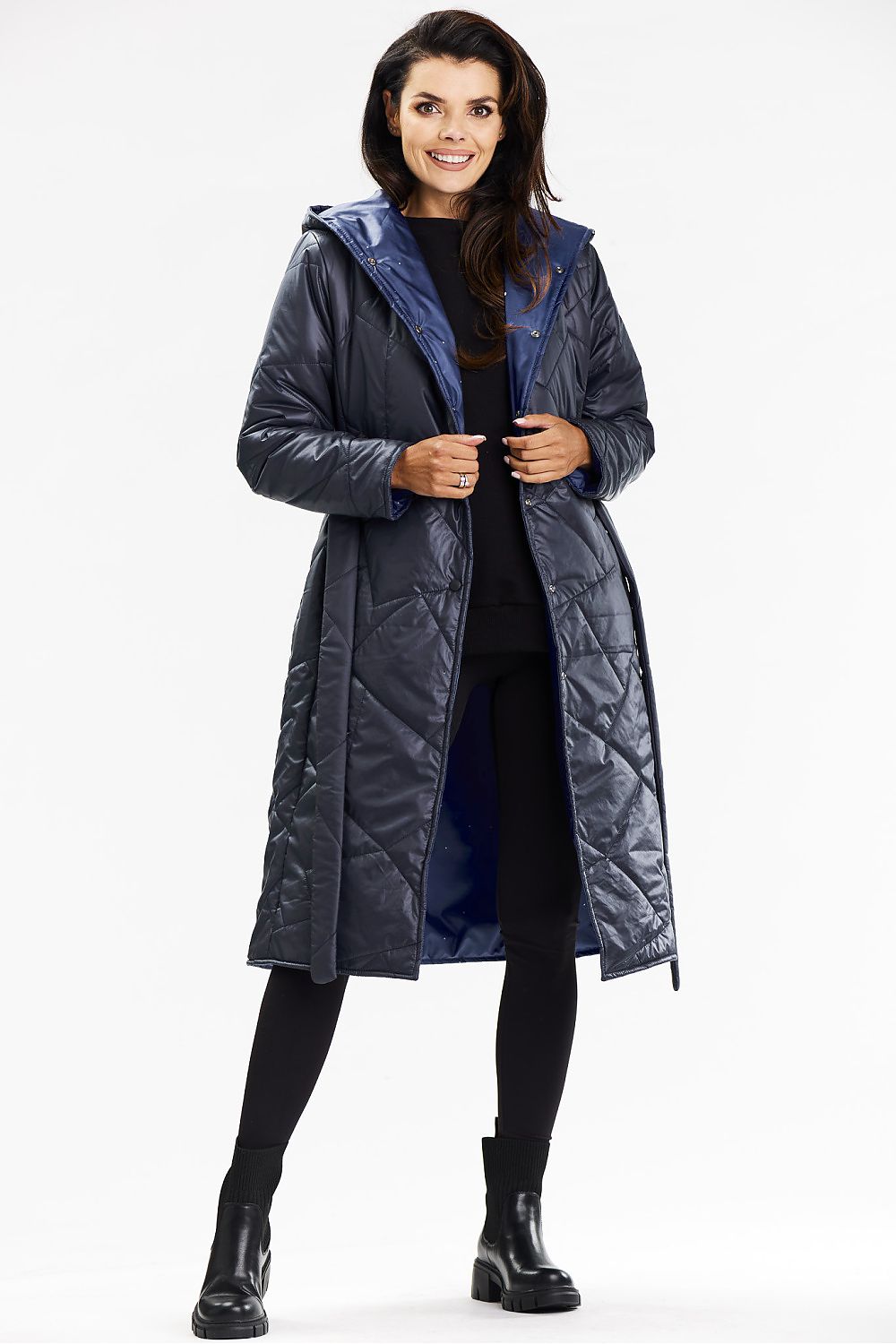 Awama Long Hooded Quilted Coat