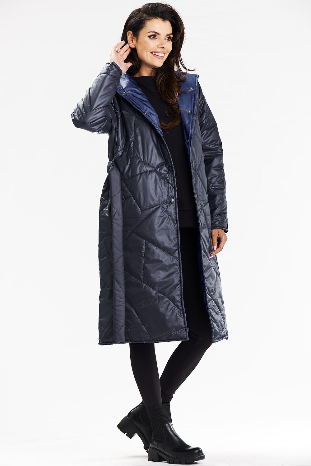 Awama Long Hooded Quilted Coat