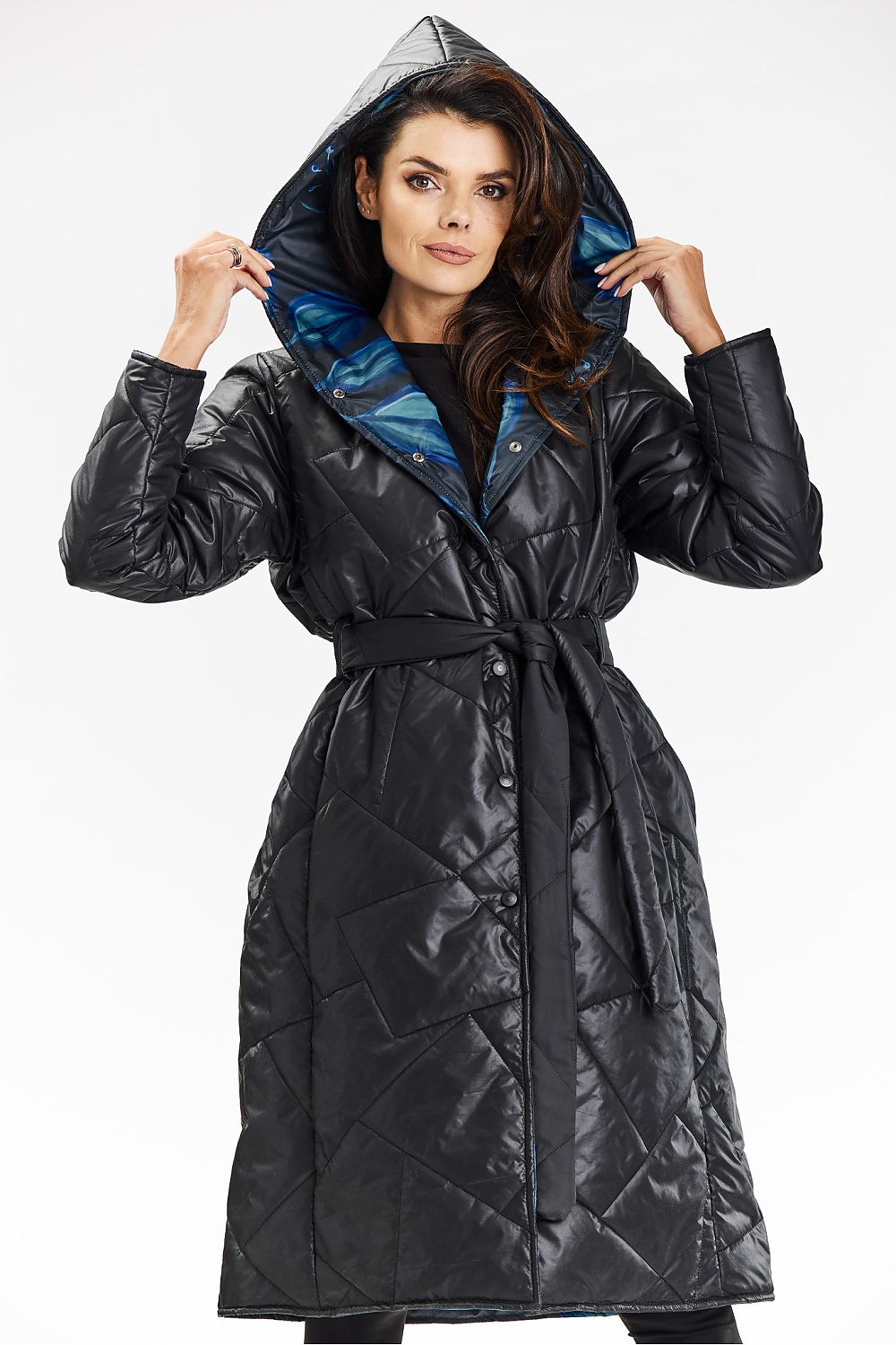 Awama Long Hooded Quilted Coat black