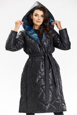 Awama Long Hooded Quilted Coat black