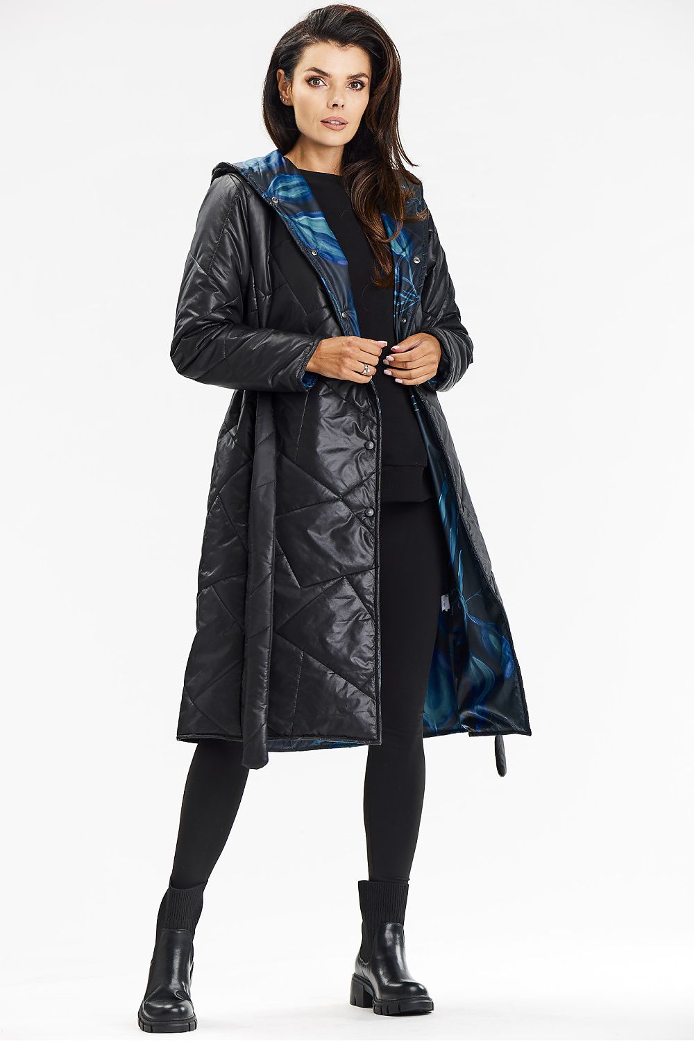 Awama Long Hooded Quilted Coat