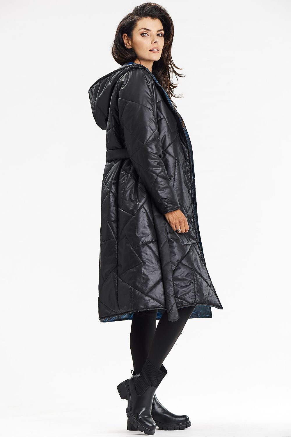 Awama Long Hooded Quilted Coat
