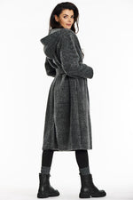Awama Long Hooded Shawl Collar Coat