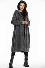 Awama Long Hooded Shawl Collar Coat