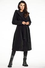 Awama Long Hooded Shawl Collar Coat black