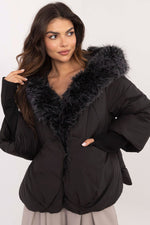 MBM Short Quilted Fur Detail Coat Black black