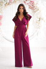 Bicotone Wide-Leg Flared Sleeve Belted Jumpsuit red