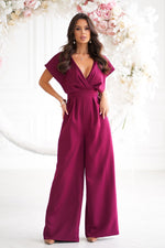 Bicotone Wide-Leg Flared Sleeve Belted Jumpsuit