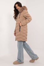 Factory Price Fur Hooded Quilted Coat beige