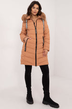 Factory Price Fur Hooded Quilted Coat brown