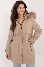 Factory Price Fur Hooded Quilted Coat beige