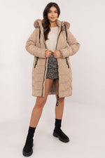 Factory Price Fur Collar Long Parker Coat beige