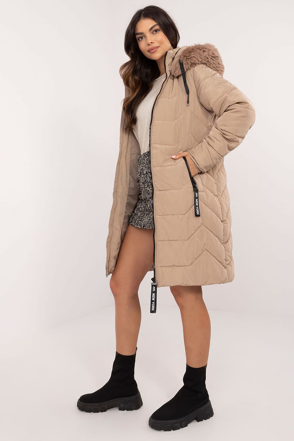 Factory Price Fur Collar Long Parker Coat