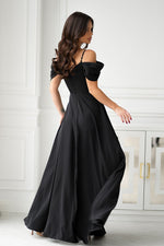 Bicotone Drooping-Strap Side-Slit Flowing Maxi Dress