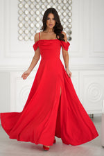 Bicotone Drooping-Strap Side-Slit Flowing Maxi Dress red 2