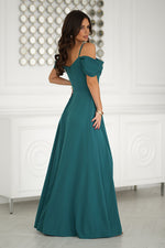 Bicotone Drooping-Strap Side-Slit Flowing Maxi Dress