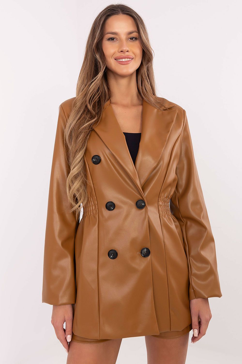 Italy Moda Eco-Leather Blazer Jacket brown