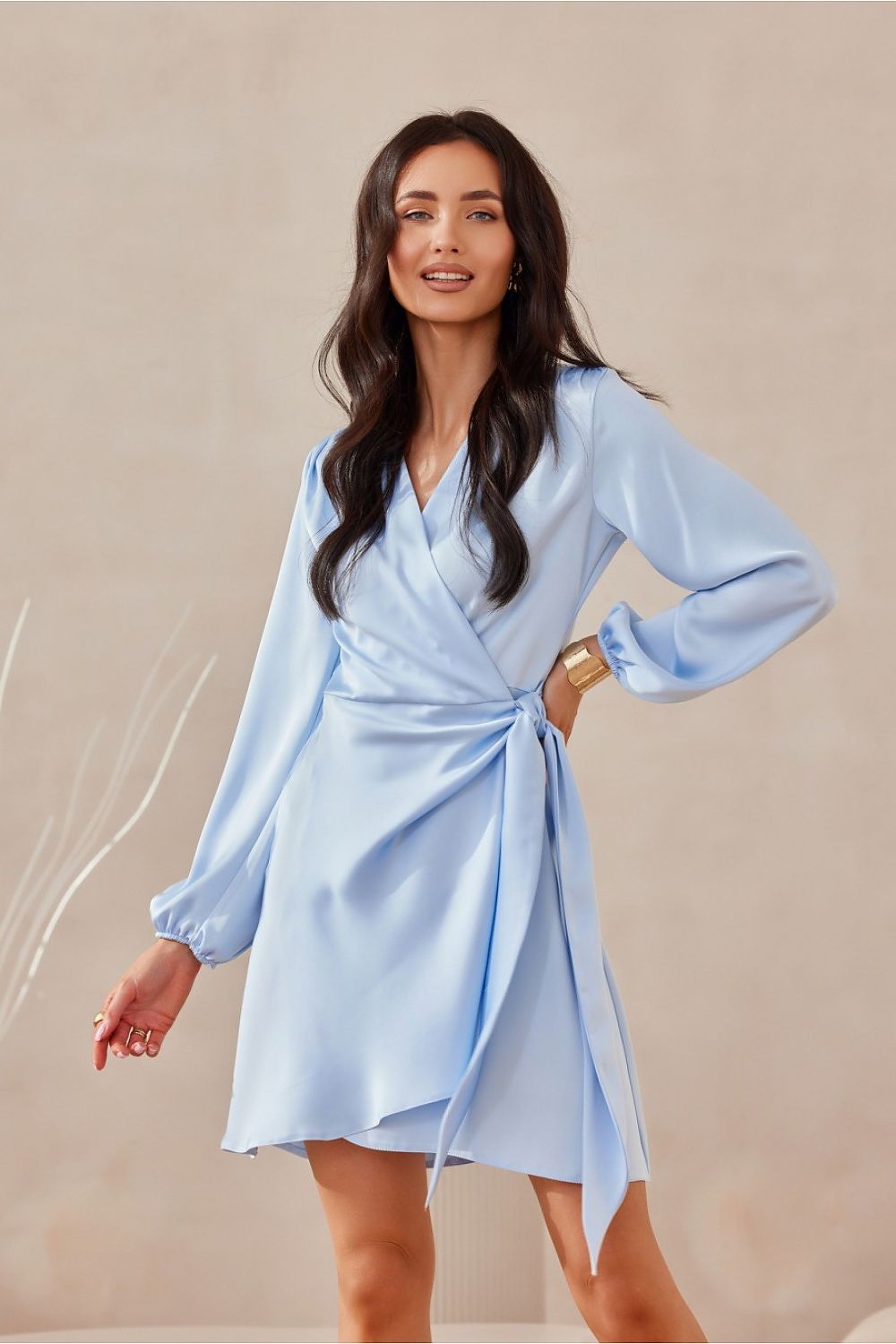 Long Sleeve Satin Short Dress | 12 Colours | Roco Fashion Blue Shade 2