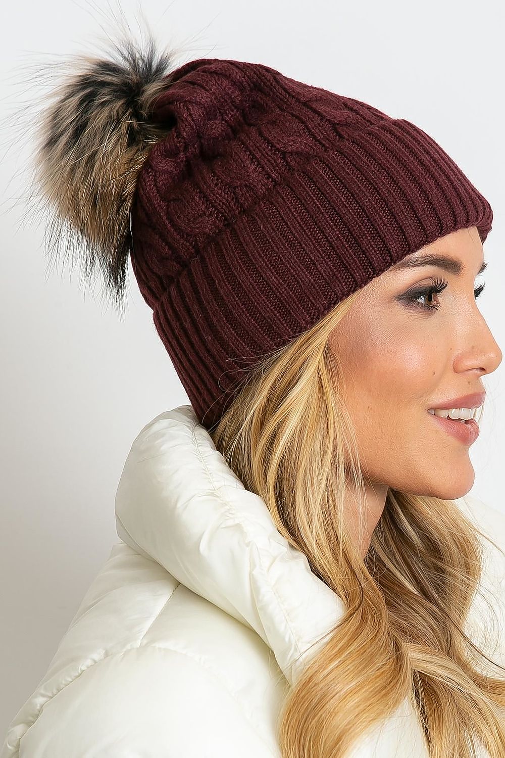 AT Fluffy Pompom Winter Cap