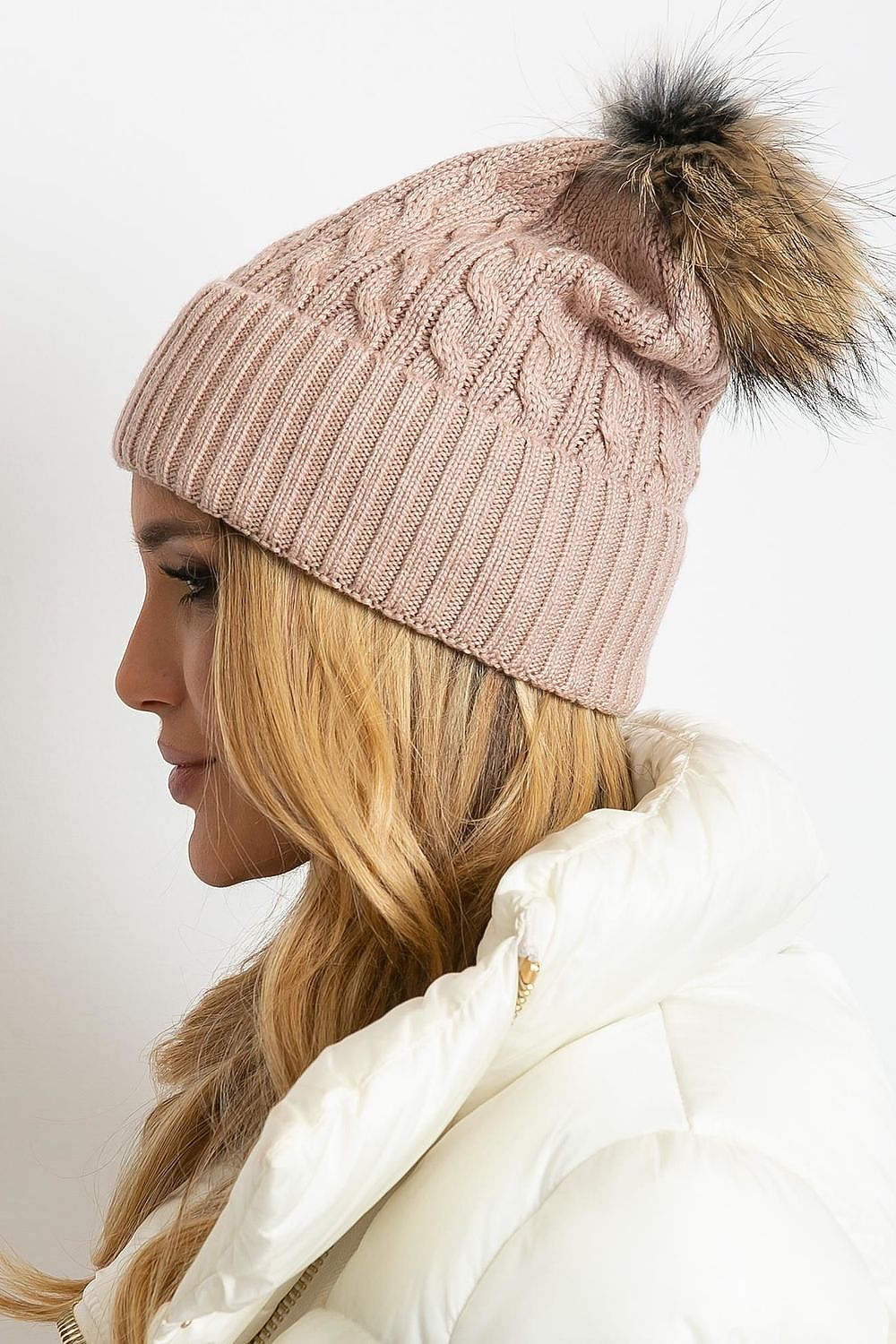 AT Fluffy Pompom Winter Cap