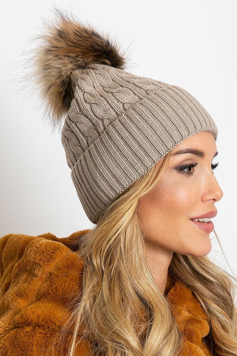 AT Fluffy Pompom Winter Cap