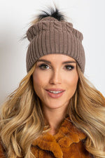 AT Fluffy Pompom Winter Cap brown one-size-fits-all