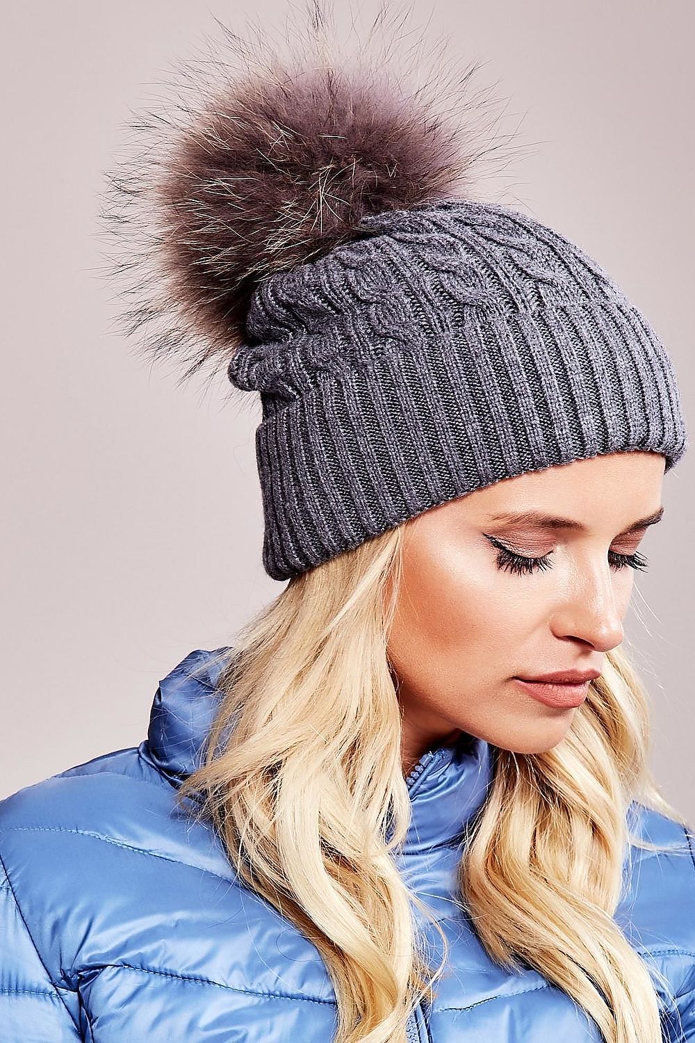AT Fluffy Pompom Winter Cap
