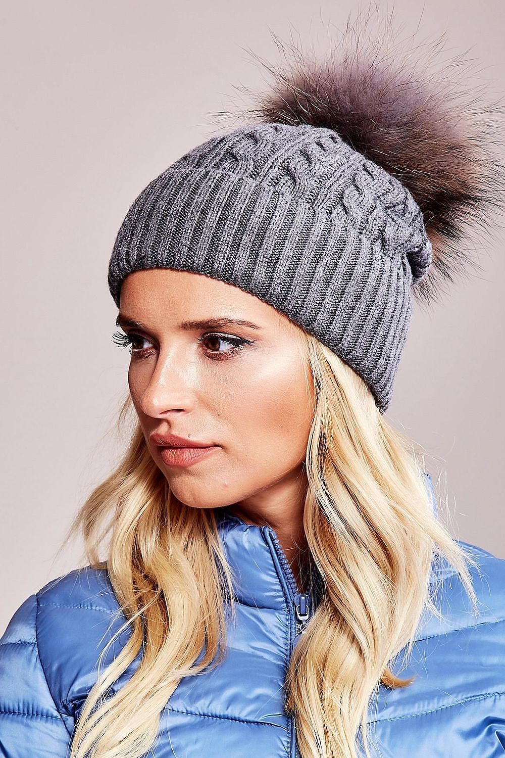 AT Fluffy Pompom Winter Cap